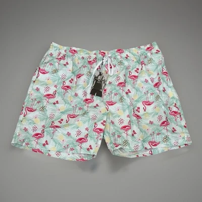 Bañador rosa estampado de flamenco verde (talla XXL) alto para hombre traje de baño forrado de malla Foto 1 de 4