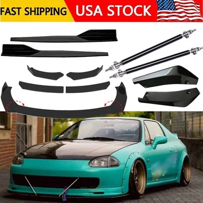 For Honda Civic del Sol Front Bumper Lip Spoiler+Side Skirt+Rear Lip+Strut Rods+ - Imagem 1 de 4