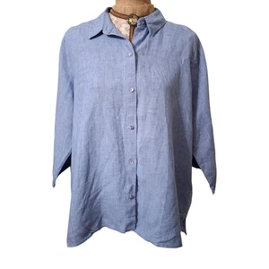 Eileen Fisher blaues Bio Leinen Button Down 3/4 Arm Top Gr. XL - Bild 1 von 5