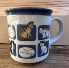 Vintage OTAGIRI Multi Kitty Cat Coffee Mug Graphic Illustration Calico Tabby Art