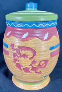Southwestern Aztec style ceramic canister/jar with lizard design-WMG’5 - Picture 1 of 11