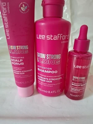 Champú Lee Stafford Grow fuerte y largo, exfoliante para cuero cabelludo y suero para cuero cabelludo Foto 1 de 3