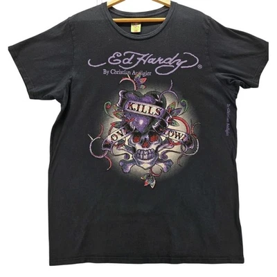 Camisa Ed Hardy Talla XXL Love Kills Slowly Estrás Calavera Floral Corazón De Colección Y2K Foto 1 de 4