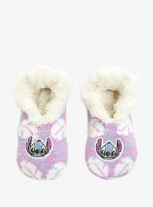 Disney Lilo & Stitch Pastel Leaves Cozy Fluffy Slippers Socks Anti Slip Soles - Picture 1 of 3