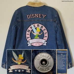 Disney Feisty Tinker Bell Embroidered Women's M Fur-Lined Blue Jean Denim Jacket - Picture 1 of 24