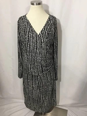 Vestido Talbots Negro Marfil Mod Espiga Imitación Envolvente Elástico X Plus Para Mujer 0X Foto 1 de 4