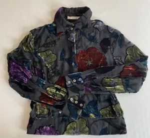 JESIRE DAMEN GR. 10 BLUSE VINTAGE HEMD SEIDENMISCHUNG SCHWARZ BUNT VELOUR SELTEN - Bild 1 von 9