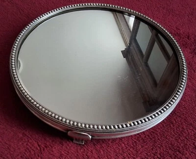 Ancien Plateau avec Miroir Centre de Table en Métal Argenté ART DECO - Photo 1/4