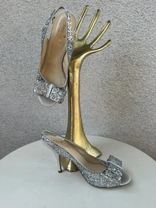 Schuhe Heels Kate Spade NY Silber Glitzer Slingback Schleifen Gr. 6 - Bild 1 von 8