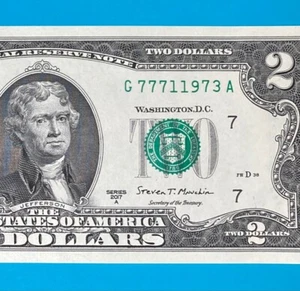 LUCKY January 1973 (G 777 1 1973 A) $2 Two Dollar Bill Serial Number 2017A *UNC* - Picture 1 of 4