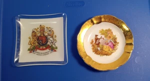 Queen Elizabeth II Trinket Dish/ Ashtray & Limoges Scene Plate, Vintage, Lot of2 - Picture 1 of 5