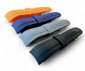 Curved End Premium Thick Silicone Rubber Watch Strap Band Mens Replacement 22mm - Picture 1 of 17