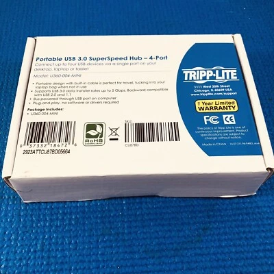 Tripp Lite Portable 4-Port USB 3.0 Ultra-Mini SuperSpeed Hub U360-004-MINI New - Image 1 of 4