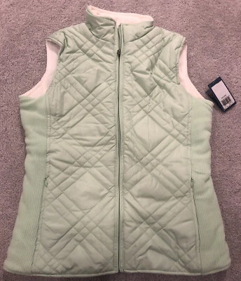 IZOD Women’s Reversable Light Green/White Zip Up Vest Water Resistant XS New - Image 1 of 4