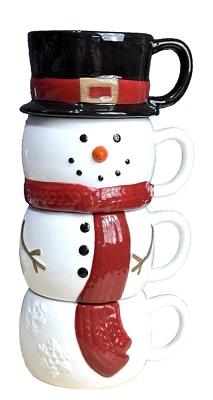 Juego de 4 tazas apilables muñeco de nieve St. Nicholas Square Yuletide muy bonitas Foto 1 de 4