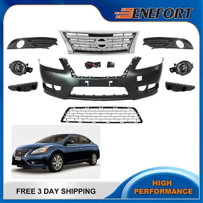 适用于 2013 - 2015 年日产 Sentra 前保险杠盖上下格栅带雾灯 — 第 1/2 张图片