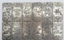 12Pcs Old Chinese Ancient Twelve Zodiac tibetan Silver Bullion thanka amulet Set