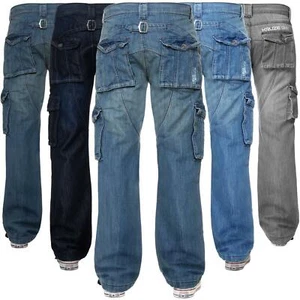 Kruze Cargo Combat Jeans Mens Denim Trouser Casual Work Pants Big Tall All Sizes - Picture 1 of 25