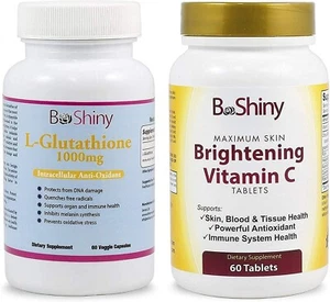 BeShiny Glutathion und Vitamin C 1000mg Hautaufhellung Aufhellung Pillen Set - Bild 1 von 7