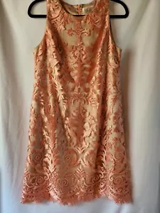 Eliza J Lace Lacy Peach/pink Lined Coral Cocktail Dress SZ 10 Classy Romantic - Picture 1 of 7