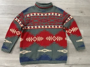 Rare Vtg Ralph Lauren Country Dry Goods  Tribal Hand Knit Sweater Women Sz M - Picture 1 of 9