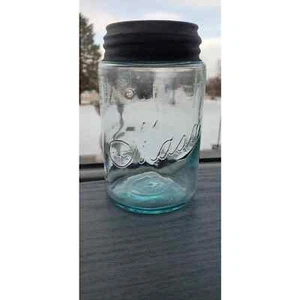 Antique Blue Pt. Fruit Jar The Mason with Lid 1900-1910 Rb 1651 - Picture 1 of 8