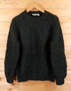 House Of Ireland Irish Fisherman Aran Wool Chunky Cable Hand Knit Jumper M Green - Picture 1 of 5