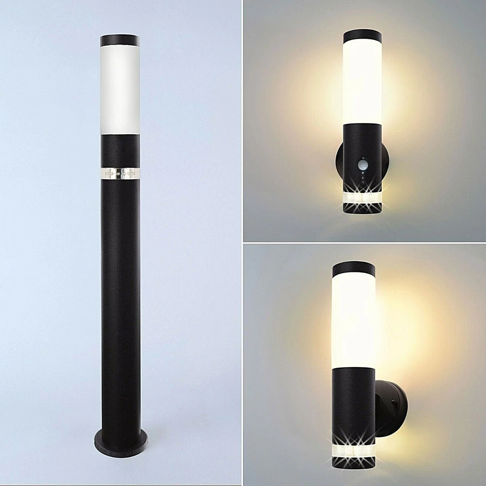 Außenleuchte E27 Schwarz Bewegungsmelder Wandleuchte Standleuchte Edelstahl 232 - Bild 1 von 1