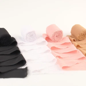 Handmade Fringe Chiffon Silk Ribbon 4 Rolls, 1.5 Inch X 7 Yard Frayed Chiffon Ri - Picture 1 of 7