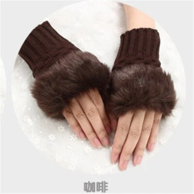 Women Fingerless Gloves Winter Arm warmers Vegan Faux Fur Fashion Furry Warm - Image 1 of 4