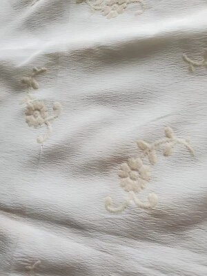 Vintage Flocked Off White/Pale Tan Floral on Sheer Crepe Fabric 1 yd 26" Long  - Image 1 of 2