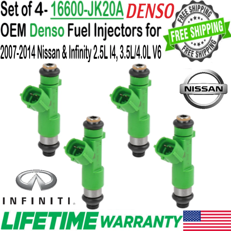 OEM 4 Pack Denso Fuel Injectors For 2011, 2012, 2013, 2014 Nissan Quest 3.5L V6 Foto 1 de 4