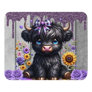 Purple Drip Floral Black Highland Mouse Pad /Desk Pad - Afbeelding 1 van 1