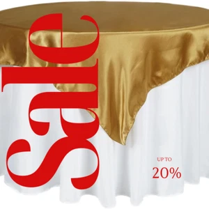 SATIN - GOLD -  Square Tablecloth Overlay - Square Tablecloth, 58" x 58" Cover - Picture 1 of 3