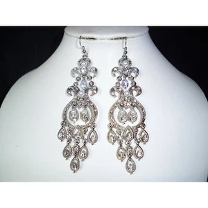 Rhinestone chandelier earrings, bridal wedding dangle prom party formal earrings - Picture 1 of 5