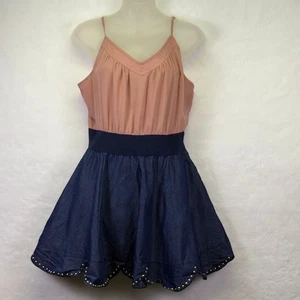 Double Zero Y2K Womens Spaghetti Strap Denim Skirt Studded Dress - Size L  - Picture 1 of 10