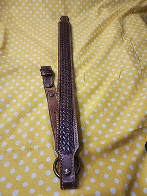 PATHFINDER TOOLED WEAVE WHITE STITCHED PADDED SUEDE BACK CENTER RING RIFLE SLING - Image 1 of 4