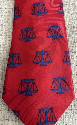 "Corbata de abogado vintage de abogado escalas de justicia roja con azul de 4"" de ancho" Foto 1 de 3