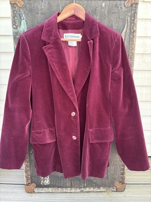 Vintage Women’s Size 38 1980’s Burgandy Plum Velvet Blazer Rare Size Work Casual - Image 1 of 4