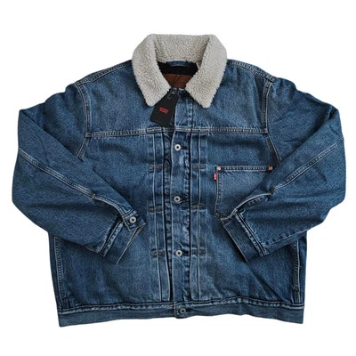 Chaqueta Levi's Premium Para Hombres XL Tipo 1 Relajada Sherpa Manta Forrada Camionero Denim Foto 1 de 4
