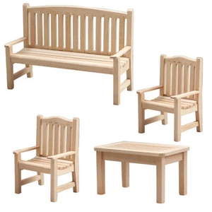 4PC Dolls House Miniatures 1:12th Scale Chairs Bench Table Wooden Furniture Set - Picture 1 of 8