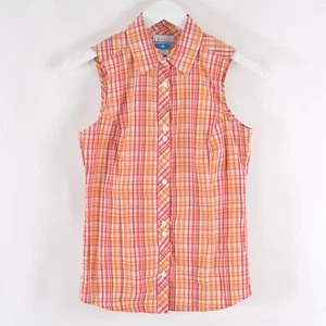 COLUMBIA Women's Sleeveless Casual Shirt Vest Small Plaid Button Up Cotton Blend - Picture 1 of 5