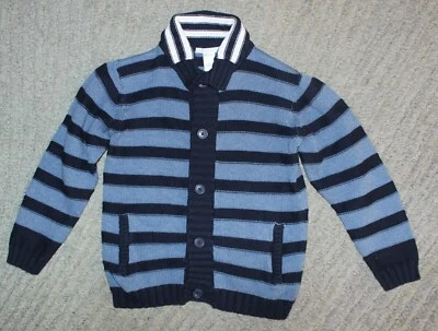 Janie And Jack Boys Blue / Navy Striped Cardigan Sweater - Size 6 - EUC - Image 1 of 4