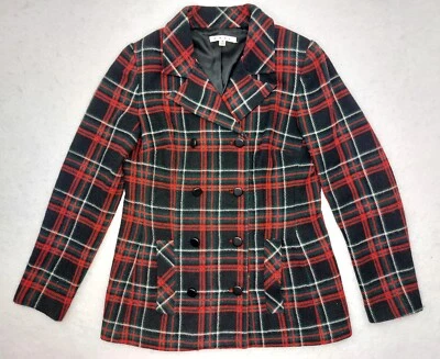 CAbi Pea Coat Womens Size 6 Red & Black Plaid PeaCoat Rockabilly Punk Jacket - Image 1 of 4