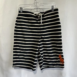 Polo Ralph Lauren Boys Youth Swim Trunks XL (18-20) Big Pony Logo Black Striped - Picture 1 of 11