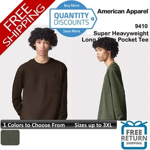 🔥 American Apparel Men Super Heavyweight Long Sleeve Pocket Tee Up To 3XL 9410 - Picture 1 of 38