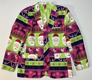 Blazer y corbata feo de Navidad talla L (42-44) rosa verde Santa reno divertido usado en excelente estado - Imagen 1 de 20