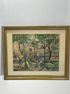LOUISE MARIE PEYRE Signed WATERCOLOR PAINTING French Paris Public Sitting Area - Picture 1 of 11