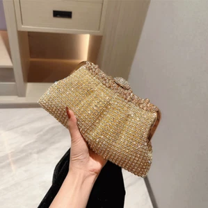 Crystal Women Evening Clutches Wedding Party Handbag Clutch Purse-Gold color - Picture 1 of 21