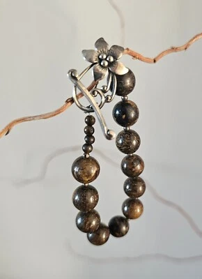 Brazalete de palanca floral con cuentas de bronceita de plata esterlina Silpada retirado B1365 Foto 1 de 4